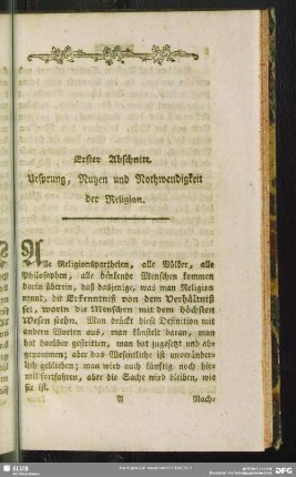 Erster Abschnitt. Ursprung, Nutzen und Nothwendigkeit der Religion