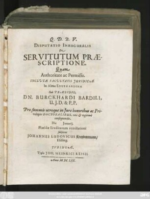 Disputatio Inauguralis De Servitutum Praescriptione
