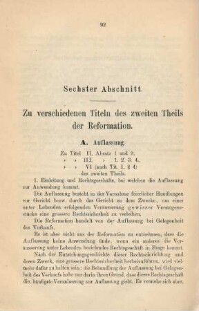Sechster Abschnitt. Zu verschiedenen Titeln des zweiten Theils der Reformation.