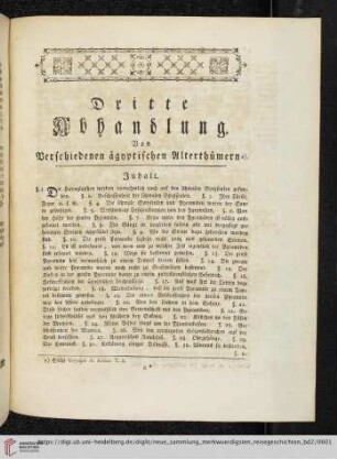 Dritte Abhandlung: von verschiedenen ägyptischen Alterthümern