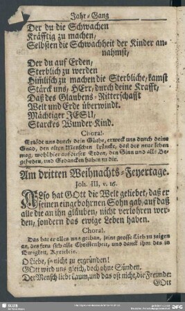 Am dritten Weihnachts-Feyertage. Joh. III, v. 16.