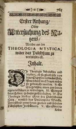 Erster Anhang, Oder Untersuchung des Nutzens, Welcher aus der Theologia Mystica, wider das Pabstthum zu verhoffen ist.