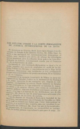 Los Estados Unidos y la Corte Permanente de Justicia Internacional de La Haya