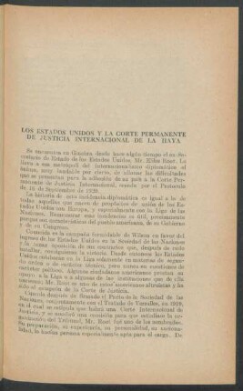 Los Estados Unidos y la Corte Permanente de Justicia Internacional de La Haya