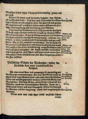 Vielfaltige Sünde der Accidentzer/ wider die Christliche Lere unnd Haubt Artickel der Religion.