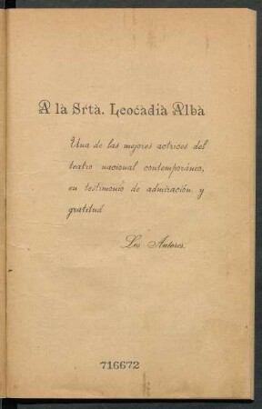 [Dedicatoria] A la Srta. Leocadia Alba