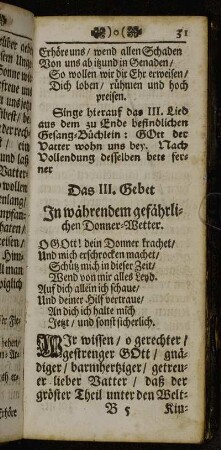 Das III. Gebet In währendem gefährlichen Donner-Wetter. - Das IV. Gebet In schwehren Donner-Wettern.