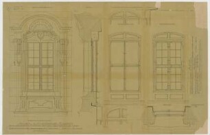 Thiersch, Friedrich von; München; Justizpalast - Fenster 2. OG Ostsüd - u. Westfassade(Grundriss, Schnitte, Ansichten)