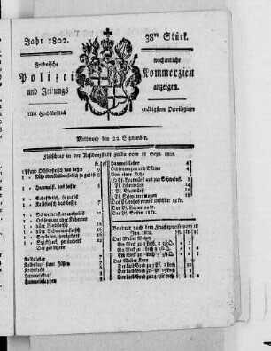38tes Stück, Ausgabe vom 22. September 1802