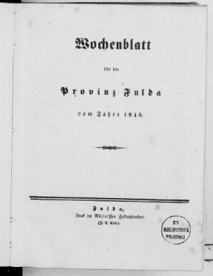 1846: Wochenblatt für die Provinz Fulda
