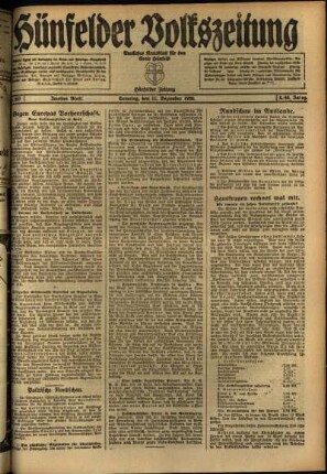 Zweite Ausgabe vom Samstag, den 11. Dezember 1920.