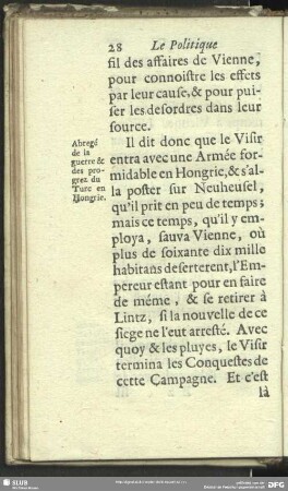 Abregé de la guerre & des progrez du Turc en Hongrie