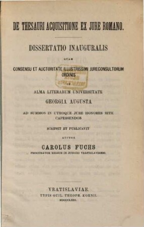 De thesauri acquisitione ex jure Romano : Diss. inaug.