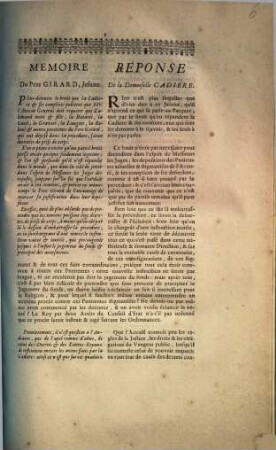 Memoire Du Pere Girard, Jesuite, Reponse De la Demoiselle Cadiere