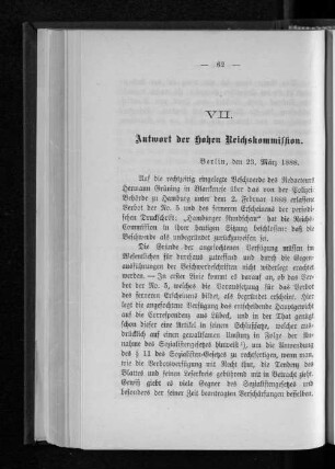 VII. Antwort der hohen Reichskommission.
