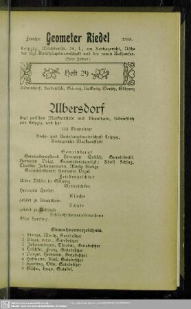 Heft 29. Albersdorf. Seebenisch. Gärnitz. Kulkwitz. Quesitz. Göhrenz