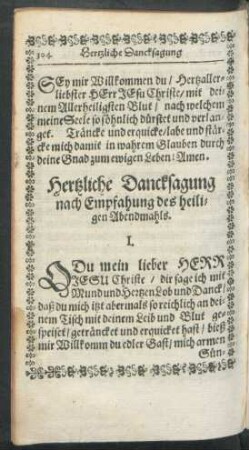 Hertzliche Dancksagung nach Empfahung des heiligen Abendmahls.