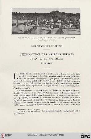 5. Pér. 4.1921: L' exposition des maîtres suisses du XVe et du XVIe siècle à Zurich : correspondance de Suisse