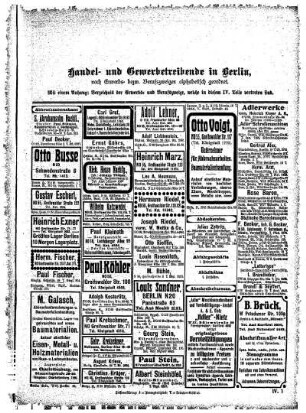 Handel- und Gewerbetreibende in Berlin, nach Erwerbs= bezw. Berufszweigen alphabetisch geordnet