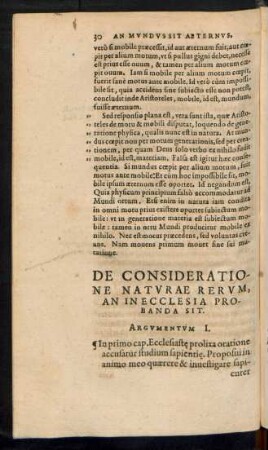 De Consideratione Naturae Rerum, An In Ecclesia Probanda Sit.