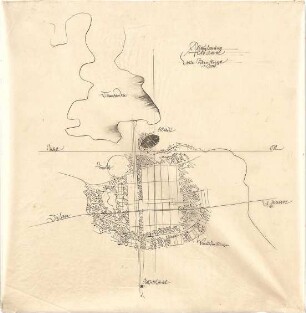 Gsaenger, Gustav; Stettin - Altdamm (pol. Szczecin, Polen); Städtebauliche Planungen - Erste Bauskizze (Lageplan)