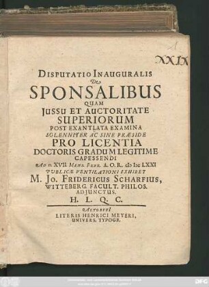 Disputatio Inauguralis De Sponsalibus