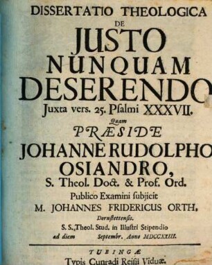 Diss. theol. de iusto nunquam deserendo