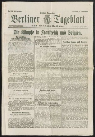 Gedichte aus der Schlacht. Von Fritz von Unruh. Das Lamm. ; An euch Frauen. [erschienen in "Berliner Tageblatt" Abendausgabe, Nr. 503, 43. Jahrgang ]