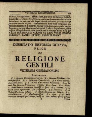 Dissertatio Historica Octava, Prior de Religione Gentili Veterum Germanorum.