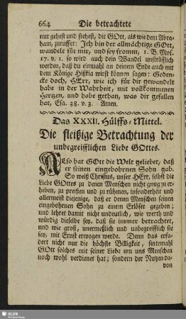 Das XXXII. Hülffs-Mittel. Die fleißige Betrachtung der unbegreifflichen Liebe Gottes