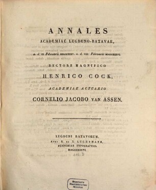 Annales Academiae Lugduno-Batavae. 1835/36 = T. 19. 1836