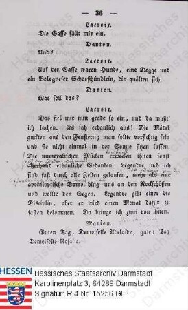 Büchner, Georg, Dr. phil. (1813-1837) / Auszug aus 'Dantons Tod' mit handschriftlichen Anmerkungen von Georg Büchner