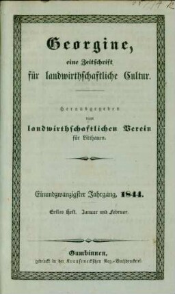 Einundzwanzigster Jahrgang, 1844. Erstes Heft. Januar und Februar.