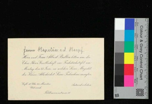 Einladung zur Frühstückstafel Albert Ballins für von Karpf