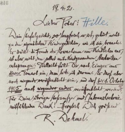 Brief an Peter Hille