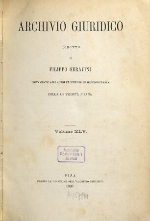 Archivio giuridico. 45. 1890
