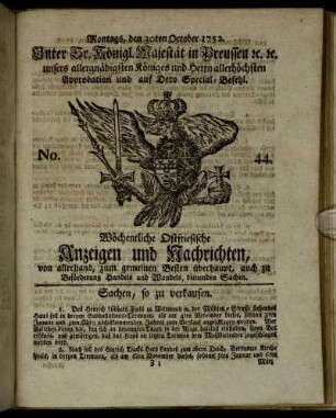 No. 44. Montags, den 30ten October 1752.