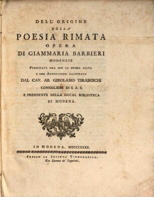 Dell'origine della poesia rimata di Giammaria Barbieri Modenese