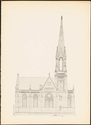 Kirche: Seitenansicht (aus: Drucke von Seminararbeiten der Königlich Technischen Hochschule Berlin, Bd. I)