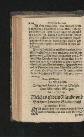 Welches ist dein Glaube und Bekäntniß von der Gnadenwahl zum ewigen Leben.
