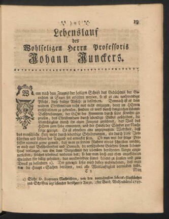 Lebenslauf des Wohlseligen Herrn Professoris Johann Junckers