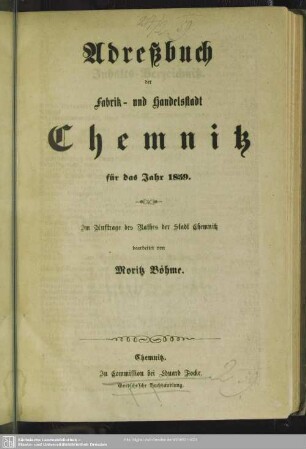 1859: Adressbuch der Fabrik- und Handelsstadt Chemnitz : ein Wegweiser für Einheimische u. Fremde