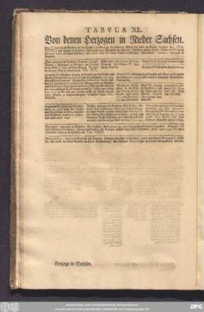 Tabula XL. Von denen Herzogen in Nieder Sachsen.