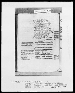Psalterium et Cantica cum Glossa ordinaria — Initiale D (omine exaudi), Folio 87verso