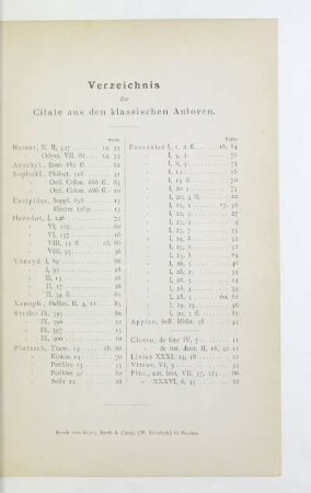 Verzeichnis der Citate aus den klassischen Autoren
