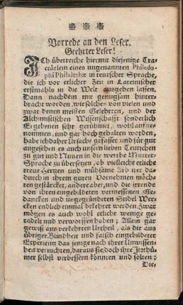 Vorrede an den Leser. Geehrter Leser!