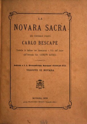 La Novara sacra : Tradotta in italiano con annotazioni e vita dell'autore da Giuseppe Ravizza