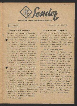 'HF-Sender' [Flugblatt], Nr.13/1953 (18. Juli 1953)