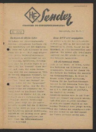 'HF-Sender' [Flugblatt], Nr.13/1953 (18. Juli 1953)