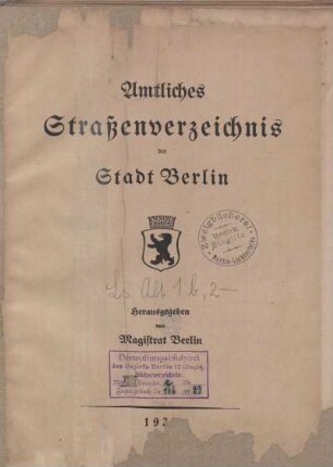 1930: Amtliches Straßenverzeichnis der Stadt Berlin